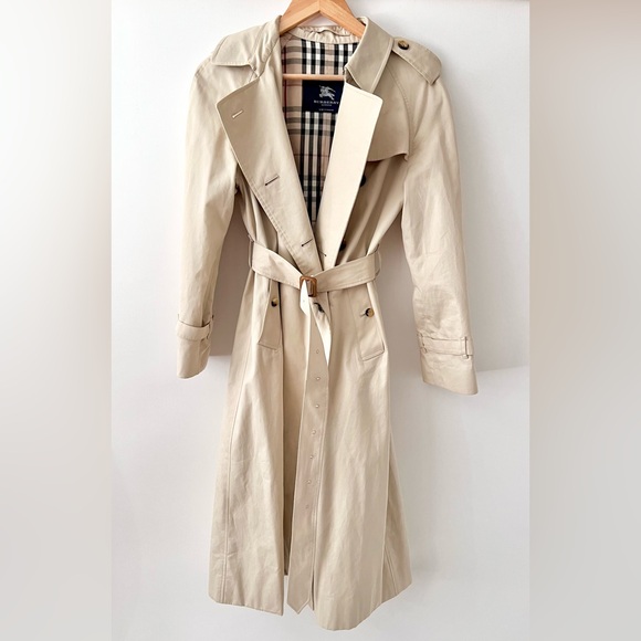 BURBERRY LONDON | Double Breasted Belted Long Trench Coat Stone Light Beige US 6 - Picture 3 of 17